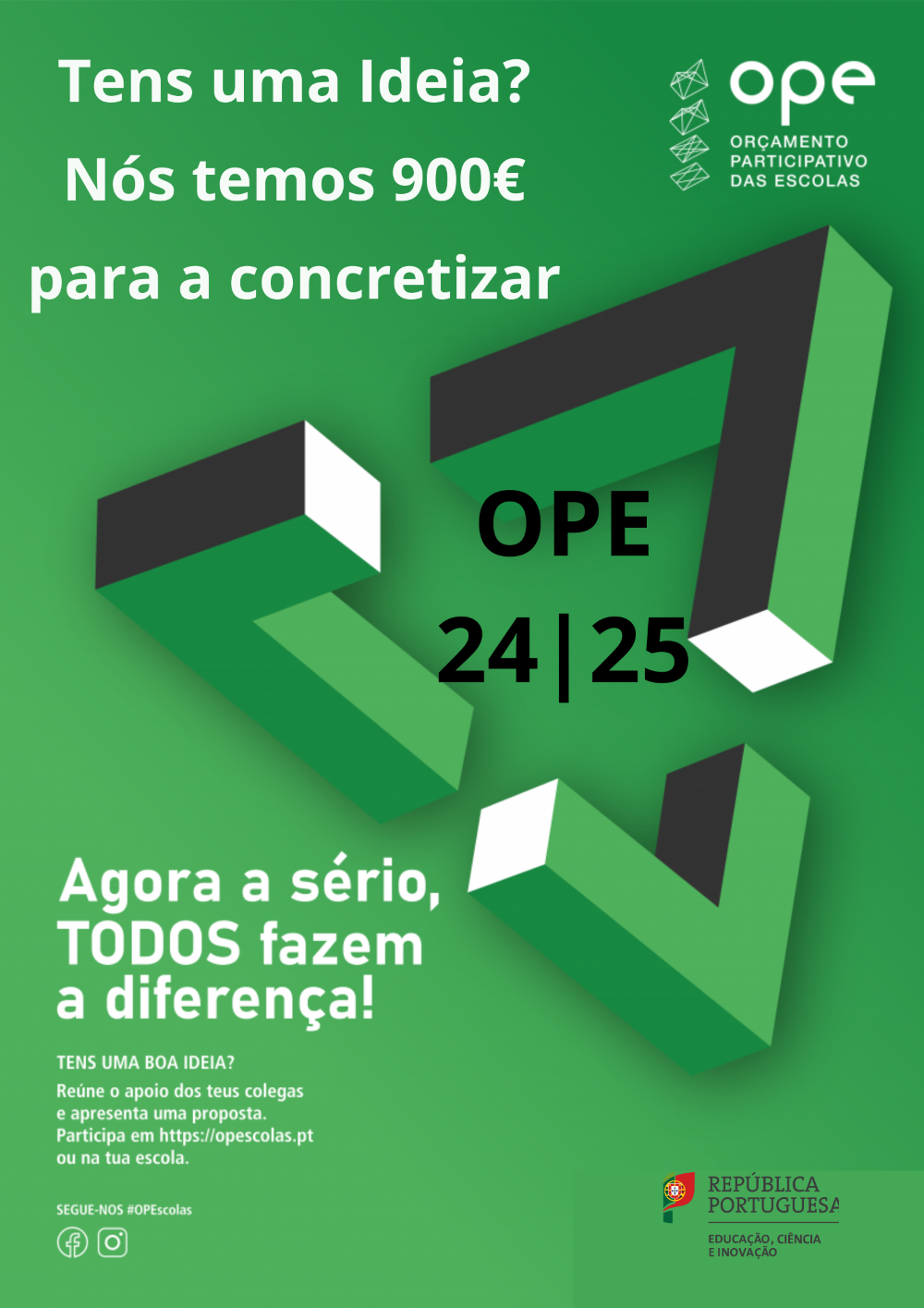 Mais uma vez, os estudantes do terceiro ciclo do ensino básico e do ensino secundário, através de um processo democrático que acontece em cada escola, vão poder decidir como querem melhorar as suas escolas.