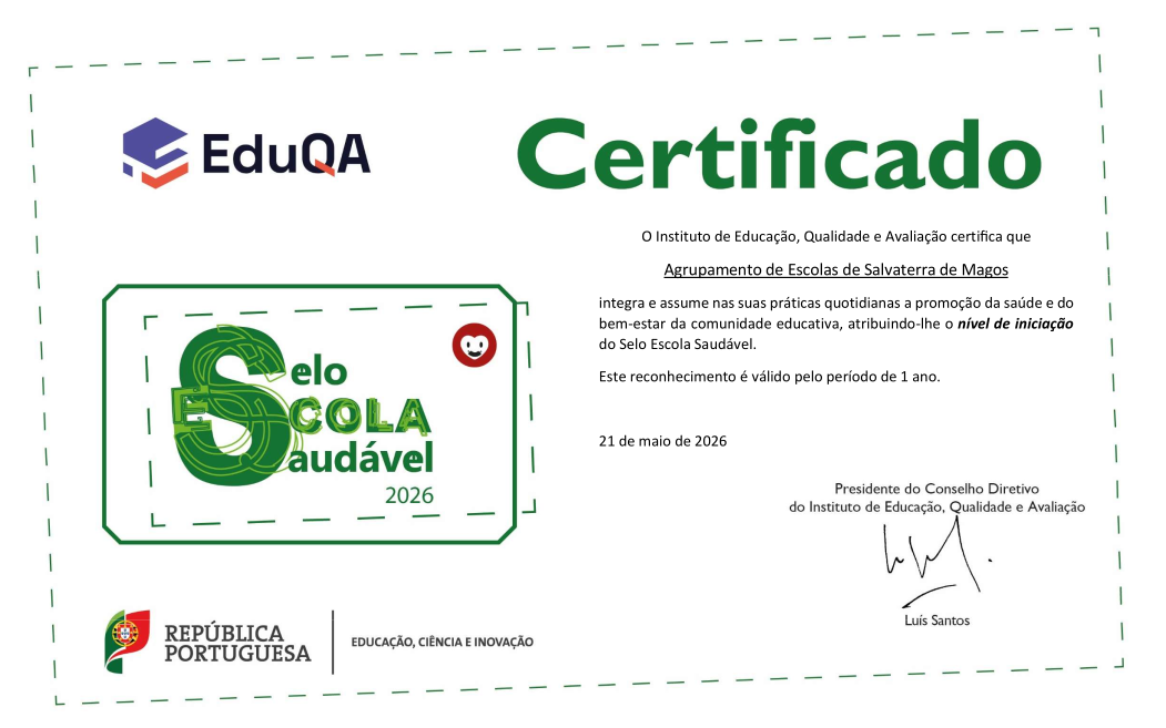 Agrupamento de Escolas de Salvaterra de Magos distinguido com o Selo Escola Saudável
